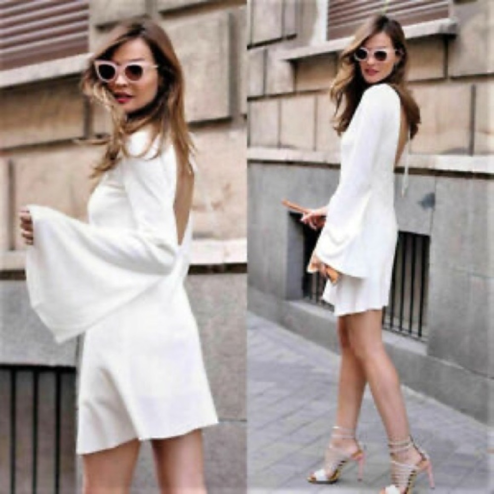 ZARA Dress Low Cut Back Long Flared Bell